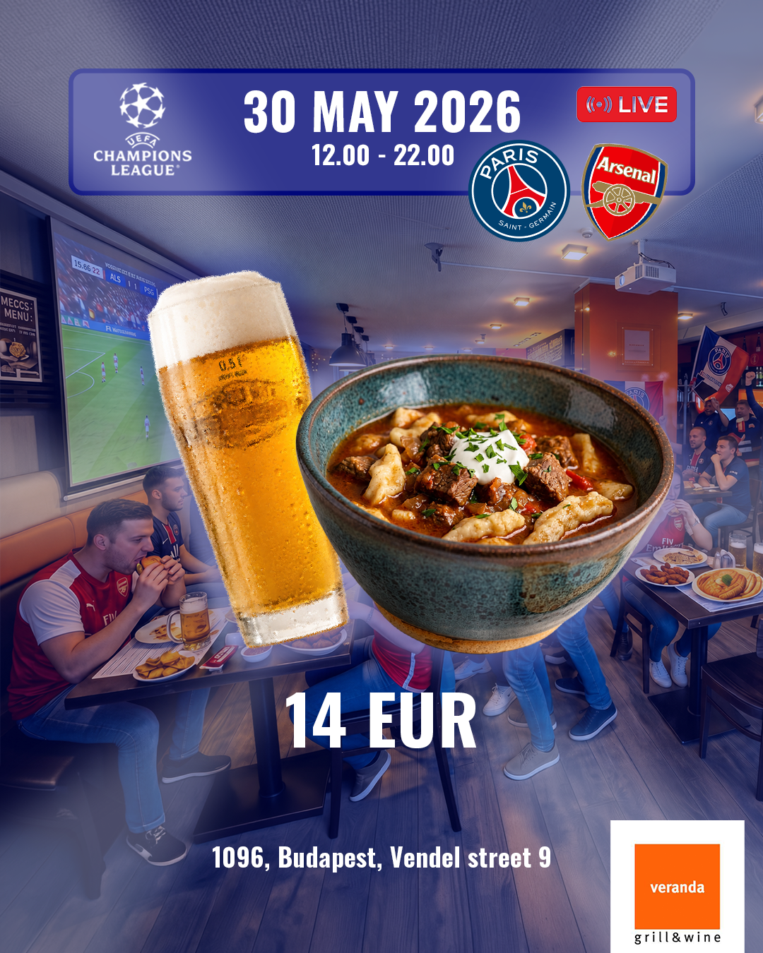 Hungarian beef goulash with beer – 30 May match day menu at Veranda Budapest
